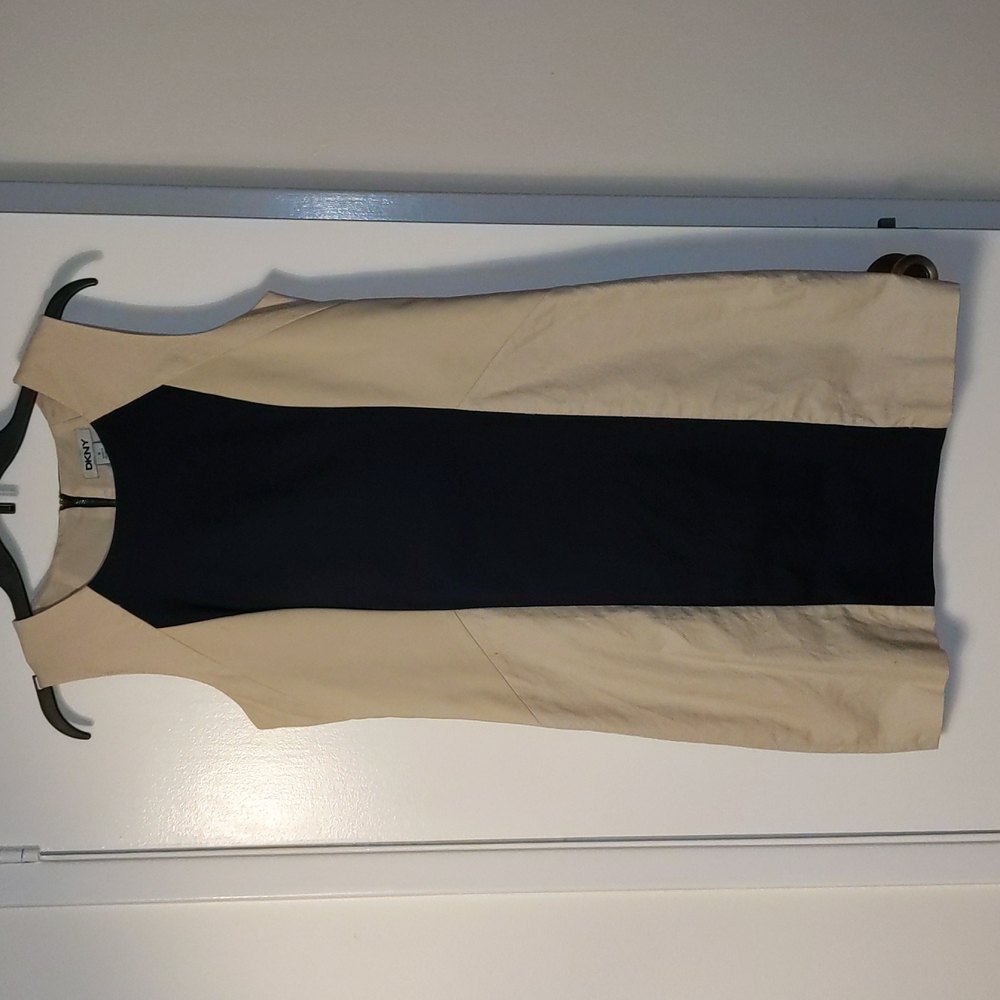 DKNY, 10, tan and blue sheath dress